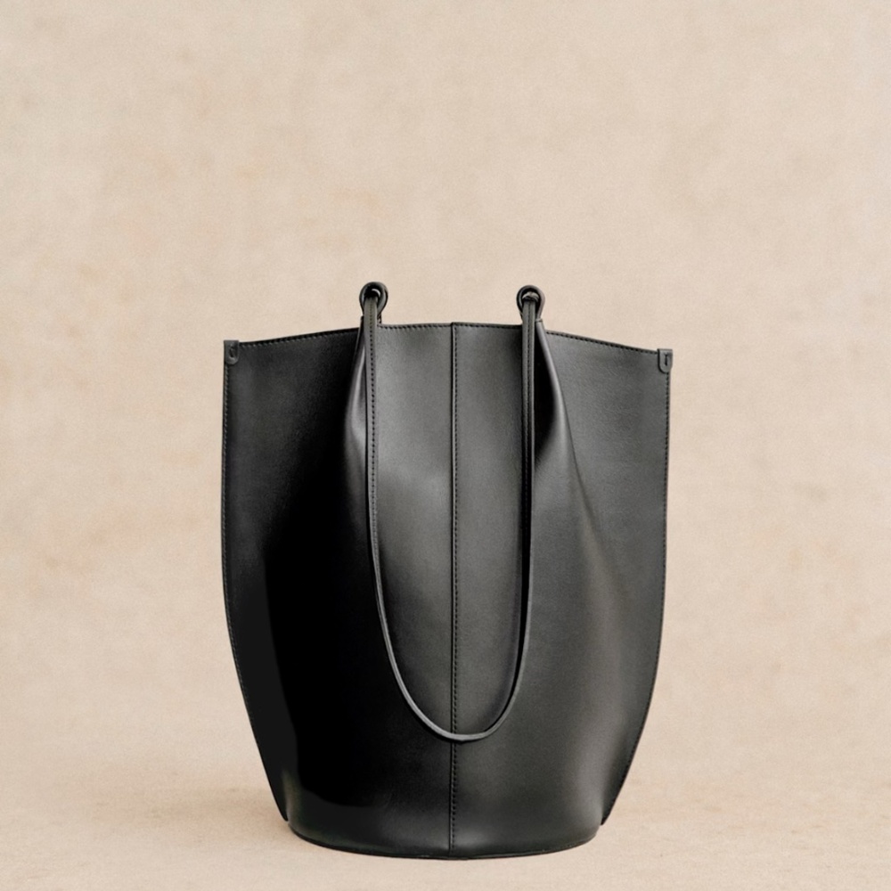Sezane Black Leather Tote Bag